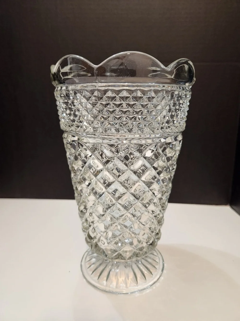 DIAMOND CUT Vase Large Heavy Clear Glass 10